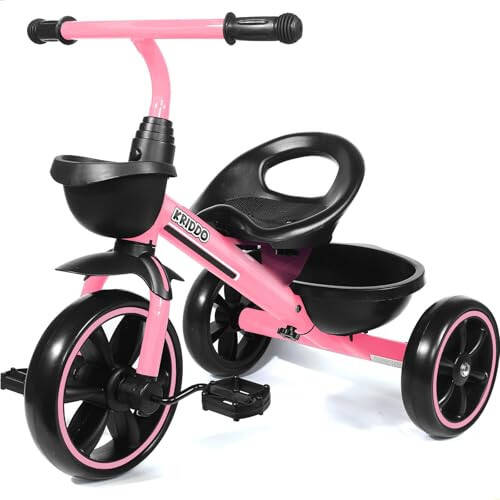 KRIDDO Tricycle for 2-5 Year Olds - Pink Toddler Trike With Gift for 24 Month to 4 Year Old Girls - 1