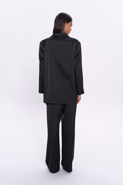 Kruvaze Saten Oversize Blazer Ceket Siyah - 5