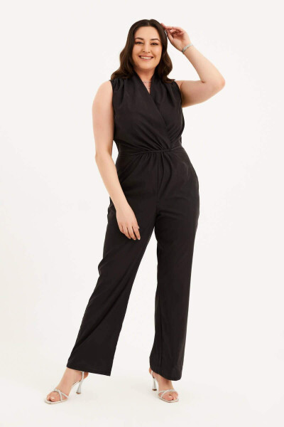 Kruvaze Yaka Burmalar Detaliga Jumpsuit - 1