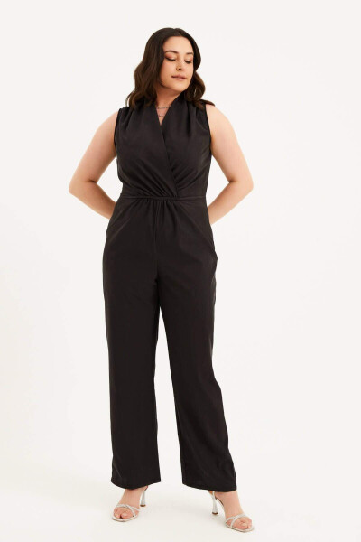 Kruvaze Yaka Burmalar Detaliga Jumpsuit - 2