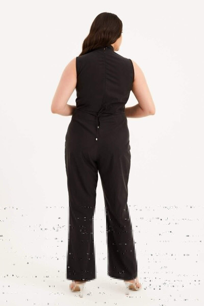 Kruvaze Yaka Burmalar Detaliga Jumpsuit - 4