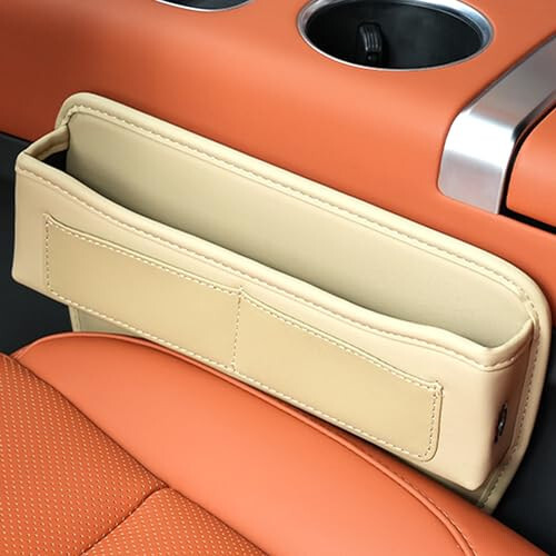 KUKEO Car Seat Gap Filler Organizer, Car Seat Organizer Front Seat and Seat Gap Organizer, Car Seat Organizer Adjustable Car Accessories for Phones, Glasses, Keys, Cards (Beige, 2 Pack) - 2