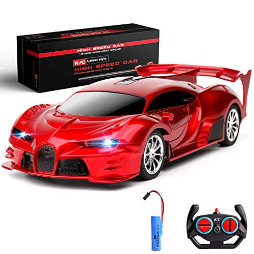 KULARIWORLD Remote Control Car 2.4Ghz Rechargeable High Speed 1/18 RC Cars Toys for Boys Girls Vehicle Racing Hobby with Headlight Christmas Birthday Gifts for Kids (Red) - 1