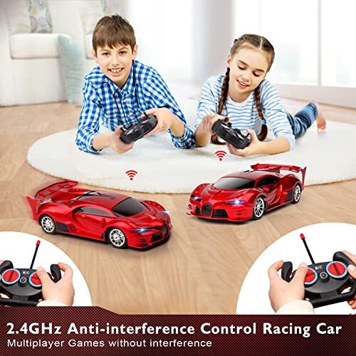 KULARIWORLD Remote Control Car 2.4Ghz Rechargeable High Speed 1/18 RC Cars Toys for Boys Girls Vehicle Racing Hobby with Headlight Christmas Birthday Gifts for Kids (Red) - 2