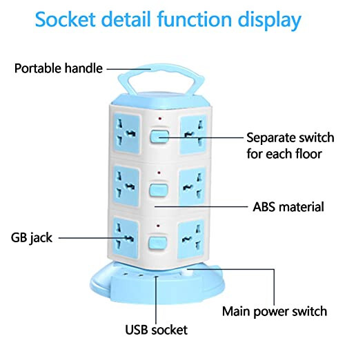 Kule Tipi Akım Koruyucu Priz Çoklu Çıkışlı Priz 3 USB Portlu ve 8 Evrensel Soket Prizli, 6.6 Fit Uzatma Kablosu, Çoklu Çıkışlı USB Priz, Seyahat Uyku Yurdu Essentials Serin Eşyalar - 3