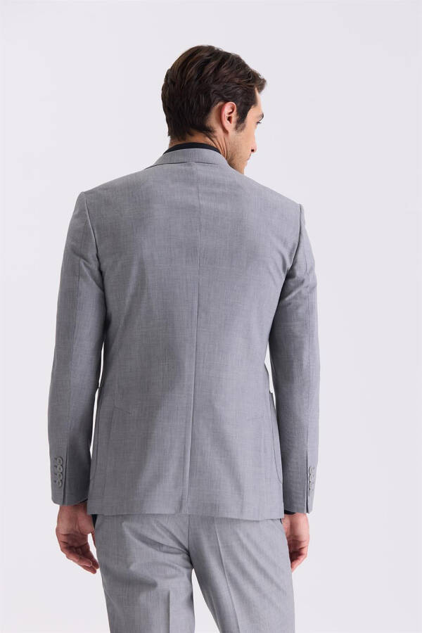 Kulrang Slim Fit Yengil Yünli Kostyum - 4