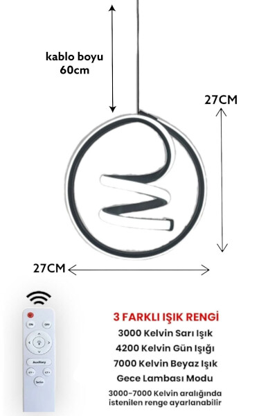 Kumandalı 3 Renk Işıklı Modern Sarkıt Led Avize Krom Kasa Antre, Hol, Oda - 4