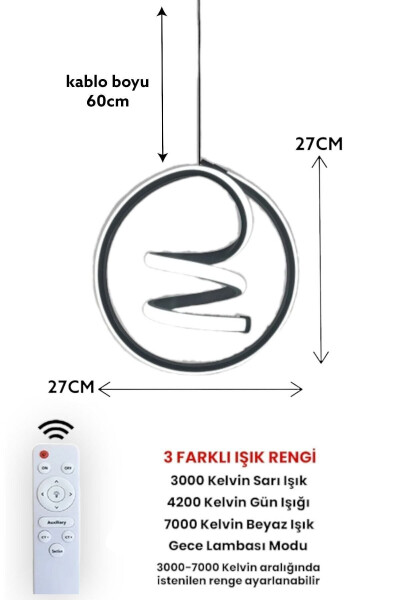 Kumandalı 3 Renk Işıklı Modern Sarkıt Led Avize Krom Kasa Antre, Hol, Oda - 2