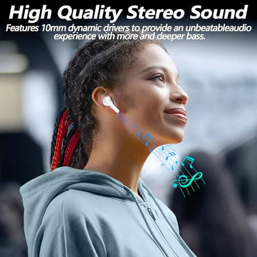 Kurdele Kablosuz Kulaklıklar, Bluetooth 5.3 Kulaklıklar, HiFi Stereo Ses Su Geçirmez Kulak İçi Kulaklıklar Gürültü Önleyici Mikrofonlu iPhone/Samsung/Android Spor Antrenmanı için - Beyaz - 10