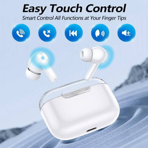 Kurdene Wireless Ear Buds, Earbuds Bluetooth 5.3 Headphones, HiFi Stereo Sound Waterproof in-Ear Earphones with Noise Cancelling Mic for iPhone/Samsung/Android Sports Workout-White - 11