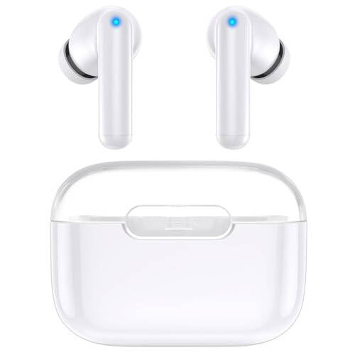 Kurdene Wireless Ear Buds, Earbuds Bluetooth 5.3 Headphones, HiFi Stereo Sound Waterproof in-Ear Earphones with Noise Cancelling Mic for iPhone/Samsung/Android Sports Workout-White - 1