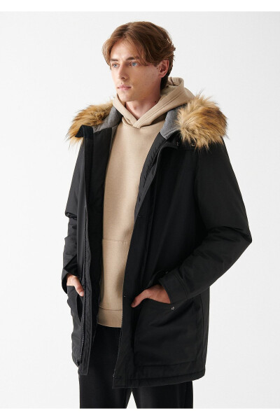 Kürklü Siyah Parka, Normal Kesim (010464-900) - 1