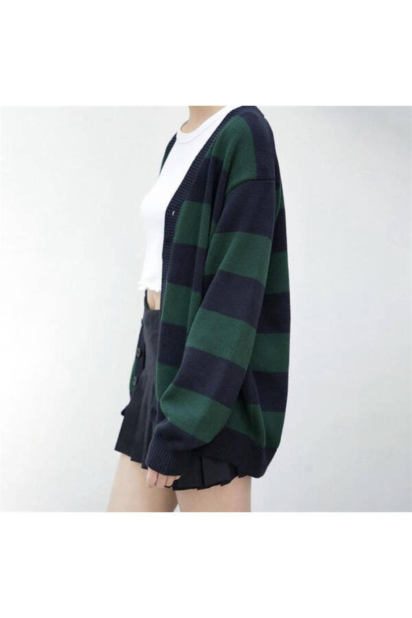 Küt Küt Green Black Striped Oversized Zippered Cardigan - 1