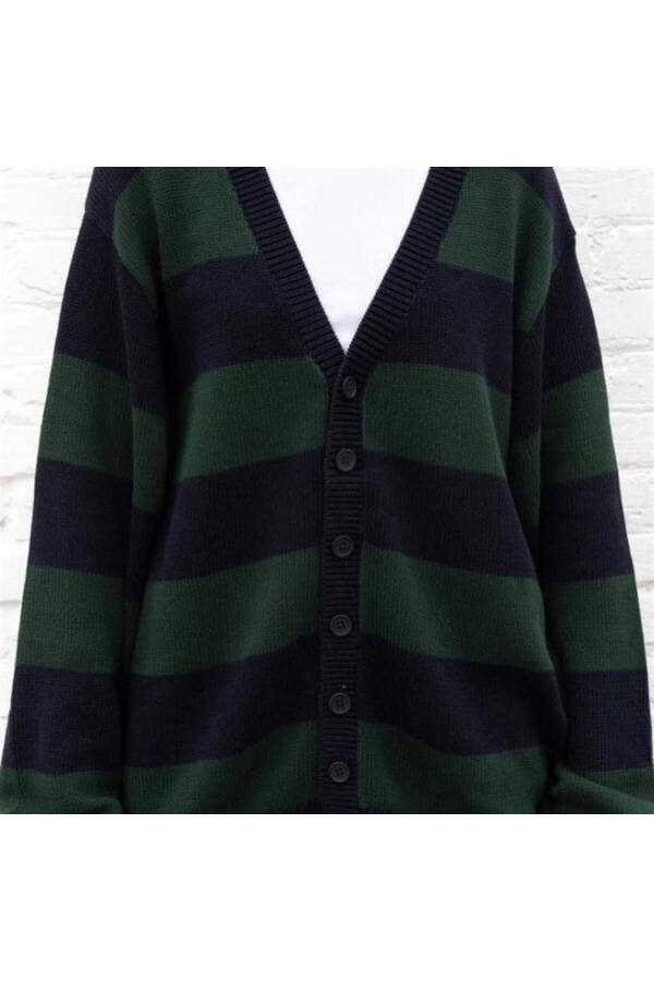 Küt Küt Green Black Striped Oversized Zippered Cardigan - 3