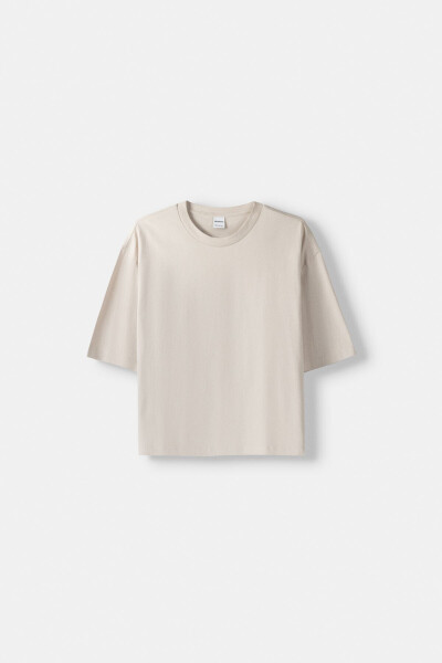 Kvadrat kesilgan qisqa yengli crop t-shirt - 2