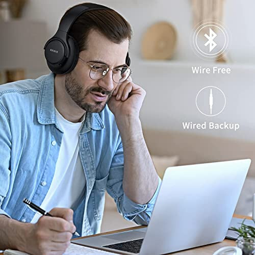 KVIDIO [Updated Bluetooth Headphones Over Ear, 65 Hours Playtime Wireless Headphones with Microphone,Foldable Lightweight Headset with Deep Bass,HiFi Stereo Sound for Travel Work Cellphone] - 4