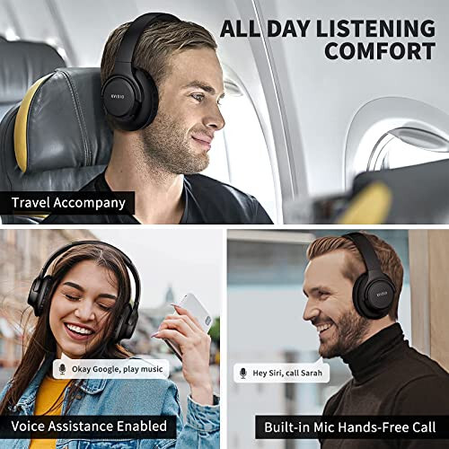 KVIDIO [Updated Bluetooth Headphones Over Ear, 65 Hours Playtime Wireless Headphones with Microphone,Foldable Lightweight Headset with Deep Bass,HiFi Stereo Sound for Travel Work Cellphone] - 5