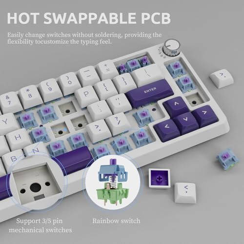 KZZI Hot Swappable Custom RGB Backlit Mechanical Keyboard, BT/2.4G/USB-C Multi-Device Bluetooth Wireless Keyboard,Portable Easy-Switch for Windows, macOS, iPadOS, Android (Blue) - 8