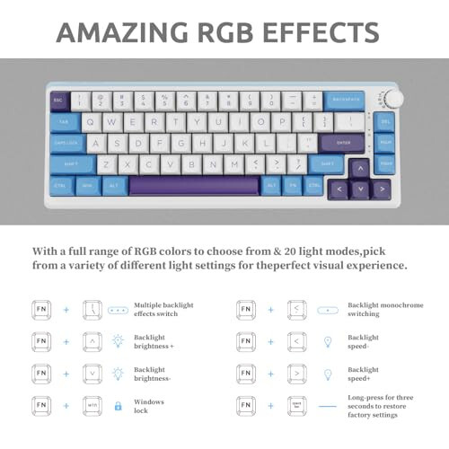 KZZI Hot Swappable Custom RGB Backlit Mechanical Keyboard, BT/2.4G/USB-C Multi-Device Bluetooth Wireless Keyboard,Portable Easy-Switch for Windows, macOS, iPadOS, Android (Blue) - 10