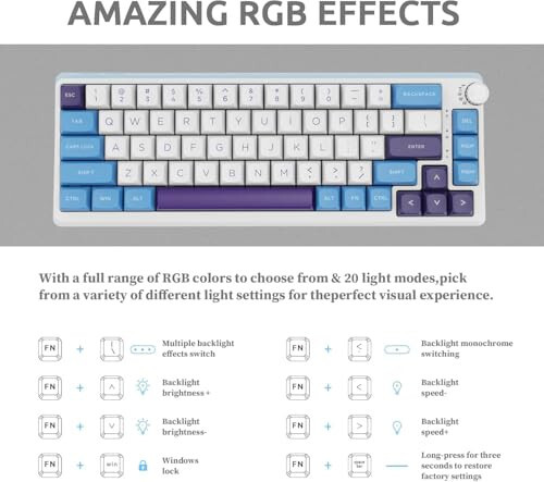 KZZI Hot Swappable Custom RGB Backlit Mechanical Keyboard, BT/2.4G/USB-C Multi-Device Bluetooth Wireless Keyboard,Portable Easy-Switch for Windows, macOS, iPadOS, Android (Blue) - 4