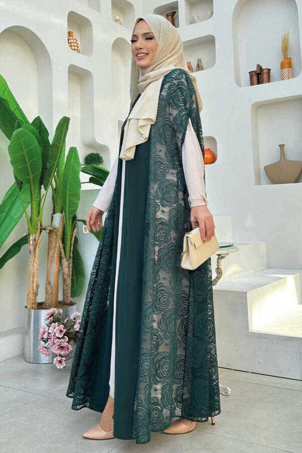 Lace Abaya 7884 Emerald - 3