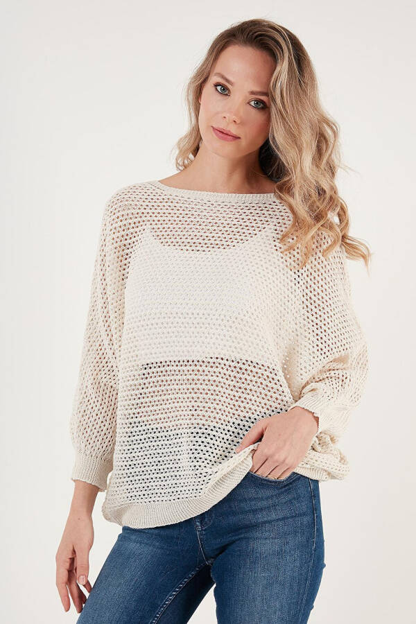 Lace Batwing Sleeve Boat Neck Sweater 6071571 - 12