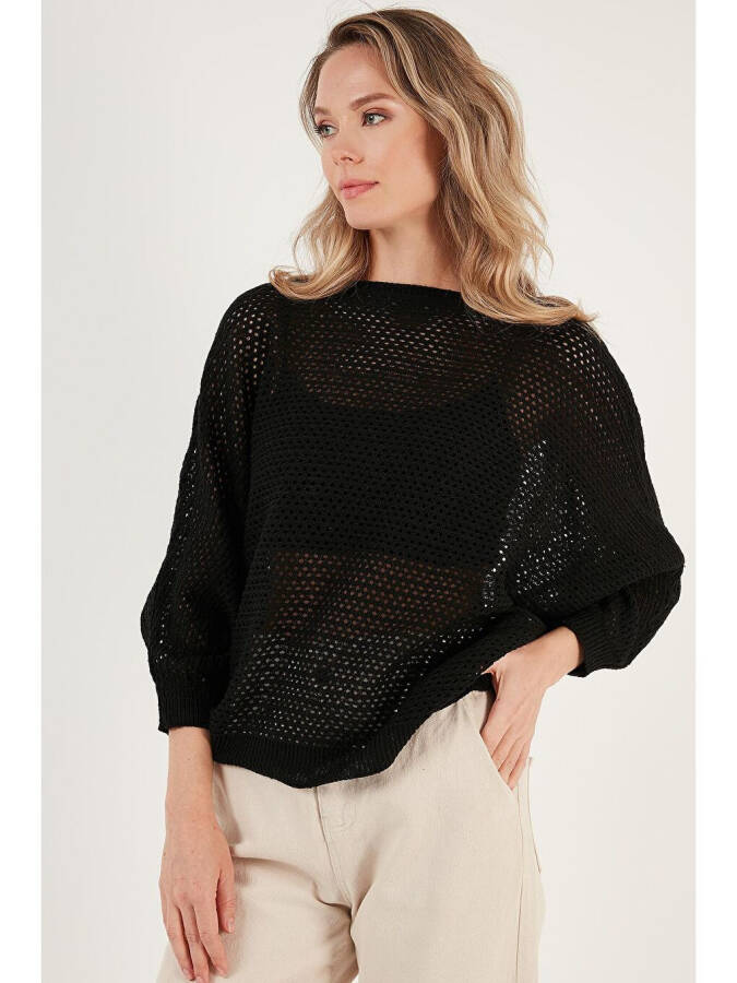 Lace Batwing Sleeve Boat Neck Sweater 6071571 - 4