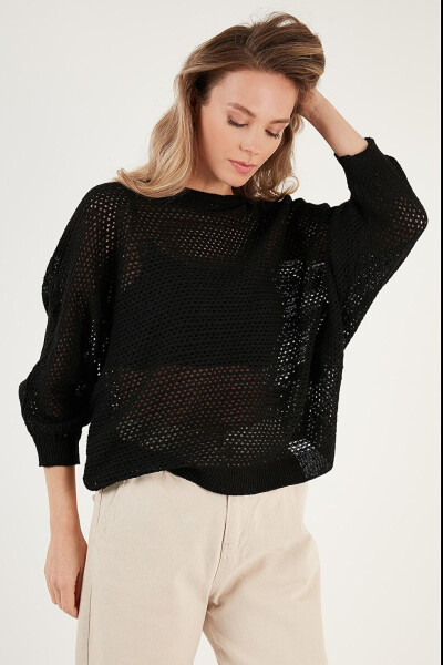 Lace Batwing Sleeve Boat Neck Sweater 6071571 - 8