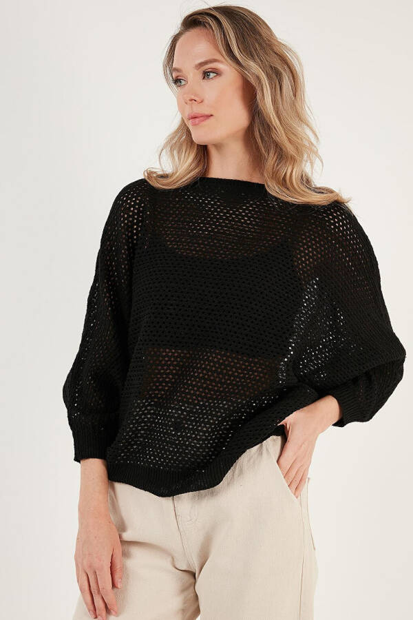 Lace Batwing Sleeve Boat Neck Sweater 6071571 - 9