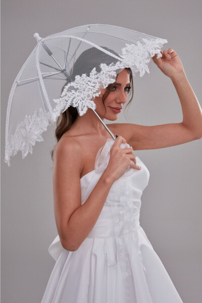 Lace Bridal Umbrella, Off-White Lace, Glittery Bridal Umbrella - 1