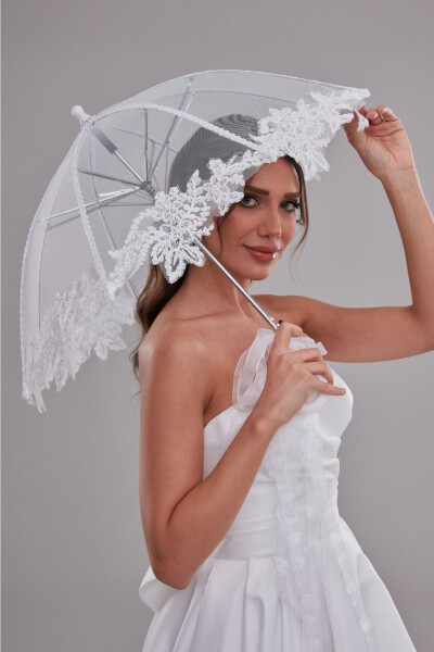 Lace Bridal Umbrella, Off-White Lace, Glittery Bridal Umbrella - 2