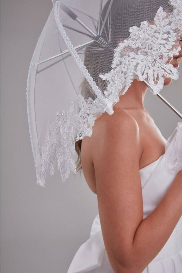 Lace Bridal Umbrella, Off-White Lace, Glittery Bridal Umbrella - 4