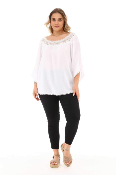 Lace Collar Plus Size Blouse White - 3