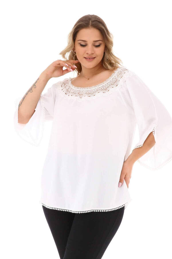 Lace Collar Plus Size Blouse White - 6