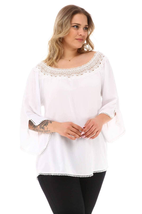 Lace Collar Plus Size Blouse White - 9