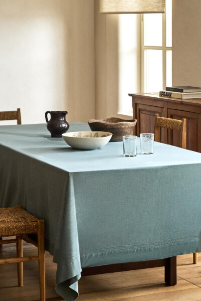 LACE COTTON TABLECLOTH - Blue - 14