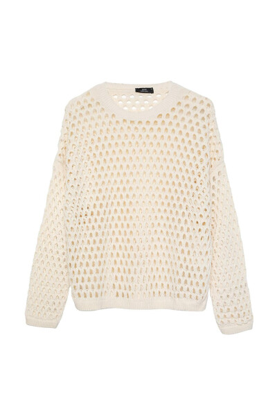 Lace Detail Thin Knit Cream - 5