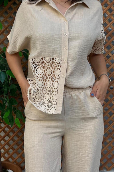 Lace Detail Two-Piece Suit - Cream - 5