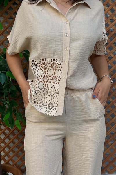 Lace Detail Two-Piece Suit - Cream - 2