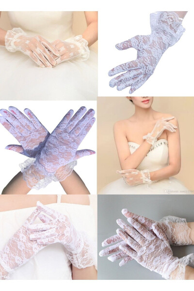 Lace Gloves Bridal Gloves Party Elegant Gloves Wedding Dress Accessory Women Flower Lace White Short - 1