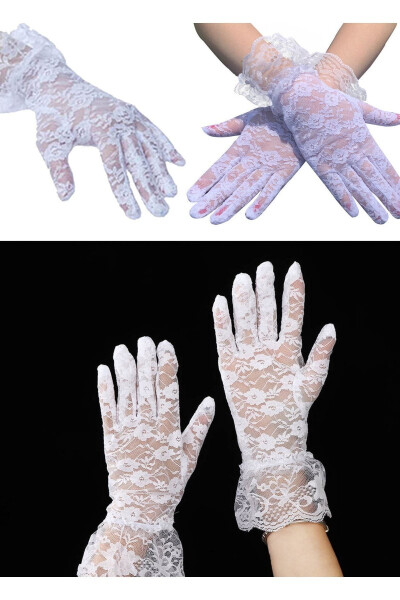 Lace Gloves Bridal Gloves Party Elegant Gloves Wedding Dress Accessory Women Flower Lace White Short - 2