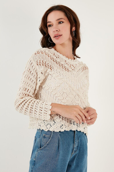 Lace Knitted Cardigan with Boat Neck 6071511 - 8