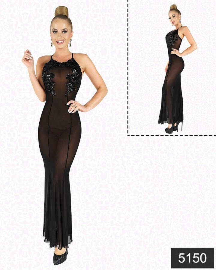 Lace Nightgown with Chest Decollete and Sequins - 1