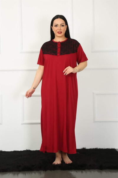 Lace Short Sleeve Burgundy Maternity Nightgown 1348 - 1