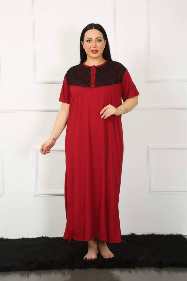 Lace Short Sleeve Burgundy Maternity Nightgown 1348 - 1