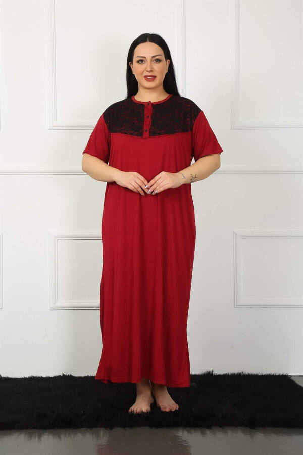 Lace Short Sleeve Burgundy Maternity Nightgown 1348 - 2