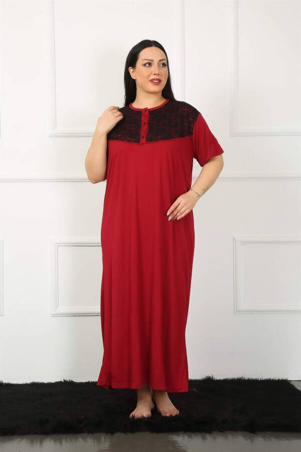 Lace Short Sleeve Burgundy Maternity Nightgown 1348 - 3