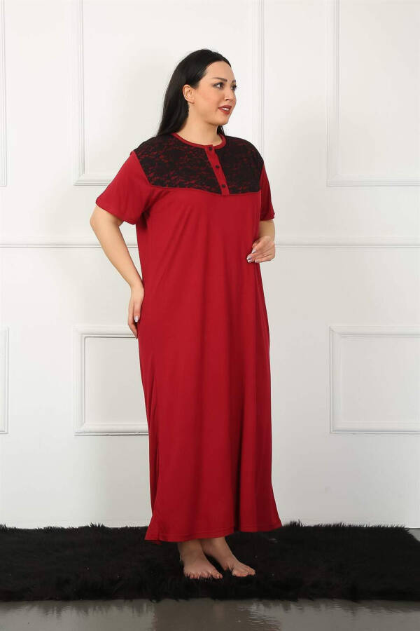 Lace Short Sleeve Burgundy Maternity Nightgown 1348 - 4