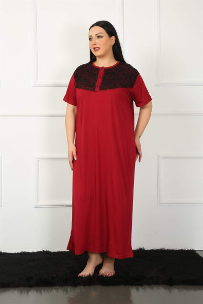 Lace Short Sleeve Burgundy Maternity Nightgown 1348 - 5