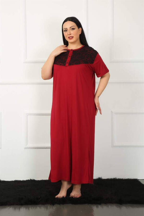 Lace Short Sleeve Burgundy Maternity Nightgown 1348 - 6